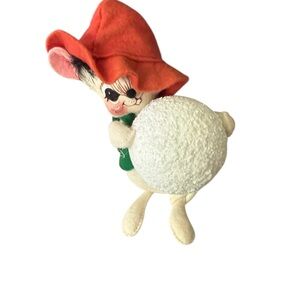 Annalee Orange and White Holiday Elf with  Large Snowball Winter 7 inches